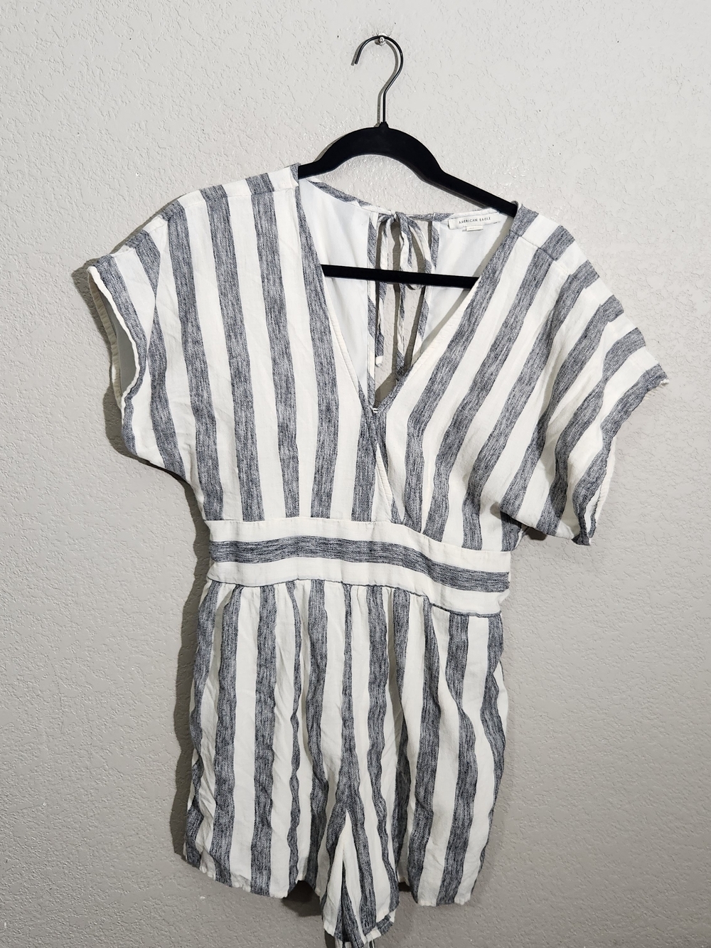 American Eagle Outfitters White and Gray Striped Romper
